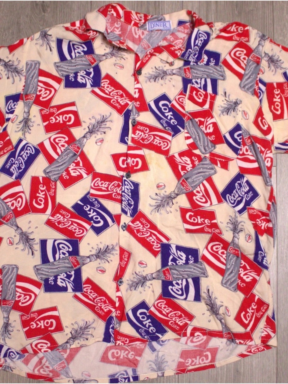 Coca Cola Red, Cream, Gray Logo Print Shirt by Diner Sport